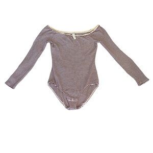 Striped Body Suit w/ Laced Collar